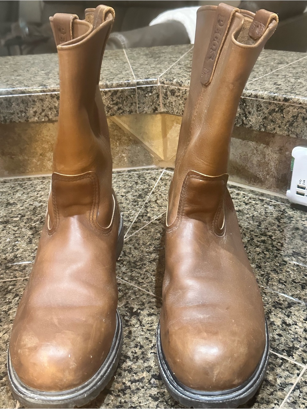Men’s Pull-On Leather Work Boots - Brown